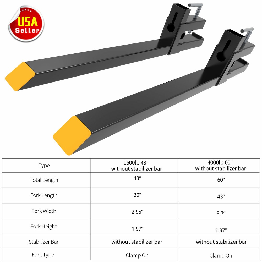 43″ 60″ Tractor Pallet Forks Skid Steer Loader Bucket Clamp Forks 1500lb 4000lbs