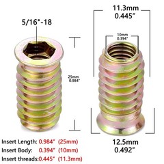 50 Pieces 5/16 Threaded Inserts for Wood Insert Nut Woodworking Tools Flush Nut