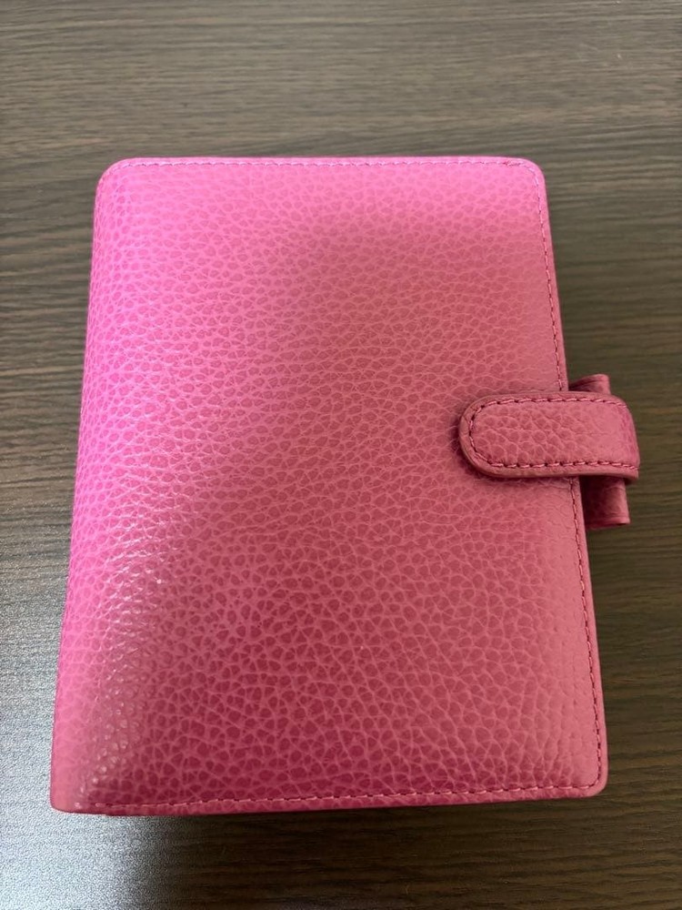 Filofax A6 Light Pink Leather Planner Organiser 6 Ring Zipper Pocket