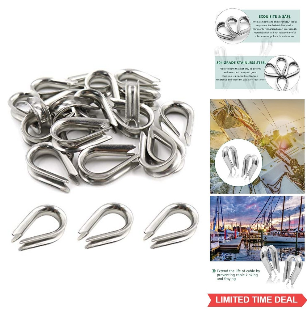 Stainless Steel Thimble 20pcs 5/32 3/16 Inch Wire Rope Cable Rigging Marine