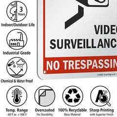 24 Hours Video Surveillance Plastic Sign 10″x7″ Black/Red on White