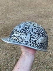VINTAGE HAND ENGRAVED ALUMINUM McDONALD HARD HAT INDONESIA JUNGLE ANIMALS ART