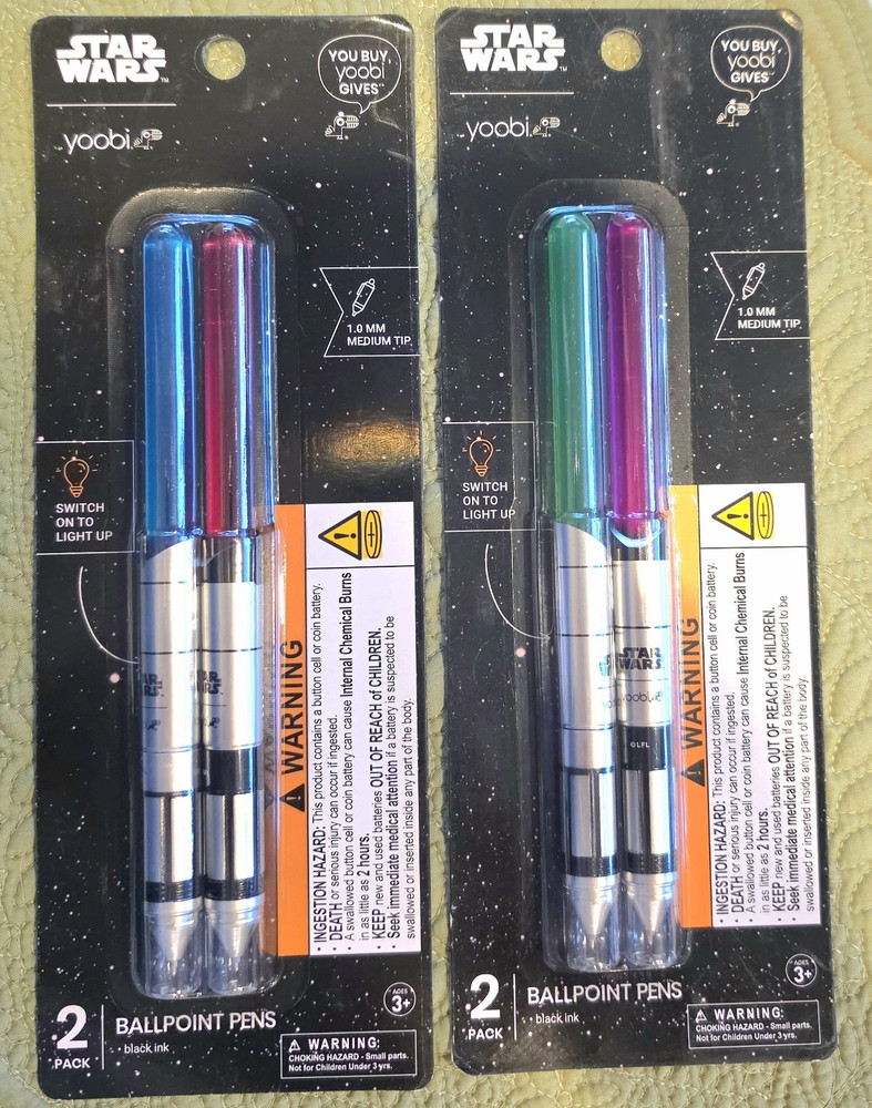 🚨Yoobi Star Wars Light Up Ballpoint Pens Set Red, Blue, Green, And Purple