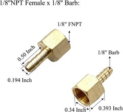 6 Pcs 1/8″ NPT Female x 1/8″ Barb Brass Hose to Pipe Adapter,1/8″ FNPT to Bar…