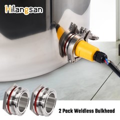 2 PCS 1.5 Inch Tri Clamp Weldless Bulkhead Stainless Steel Compression Fitting