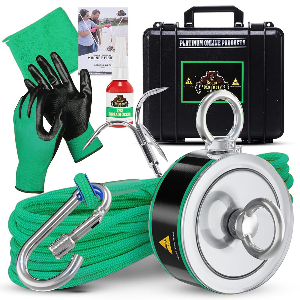 2000Lb’S Complete Magnet Fishing Kit | Double Sided Fishing Magnet Kit with Case