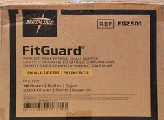 Medline Fitguard Nitrile Exam gloves 2500ct case powder & latex free L/M/S