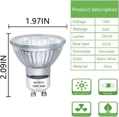 4 Pack Gu10 120v 50w Halogen Bulb Mr16 Glass Cover Gu10+c Bulb 2700k Warm White