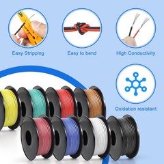 24 AWG Stranded Wire Spool, 32.8ft Each in 8 Colors – Silicone Electrical Tin…