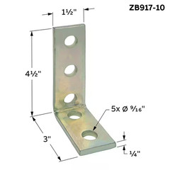 5-Hole 90° Angle Bracket Galv-Krom (Strut Fitting) (ZB917-10)