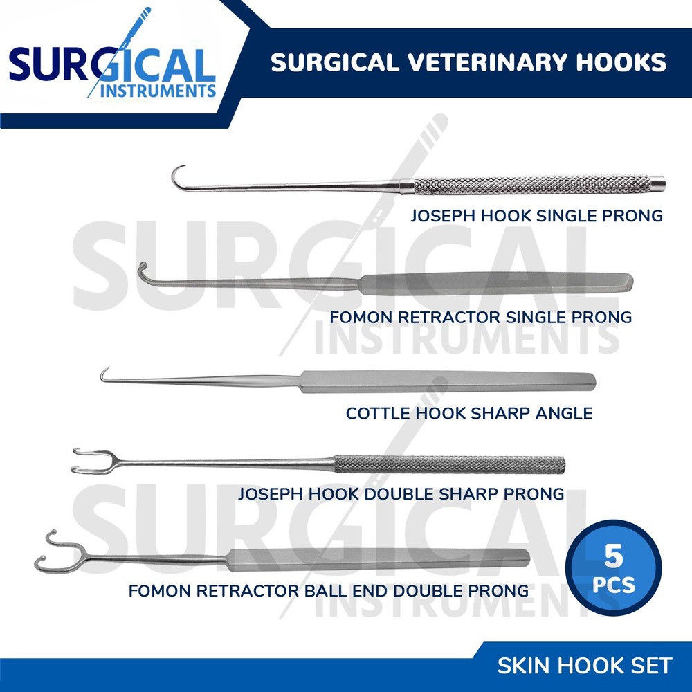 5 Pcs Skin Hooks Set Joseph, Cottle & Fomon Retractors Surgical Instruments