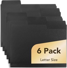Elegant Black File Folders 6-Pack – Letter Size, 1/3 Cut Tab & Labels Included