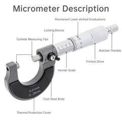 0-25mm Outside Micrometer, 0.01mm Precision with Carbide Tips for Machinists
