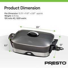 Presto Electric Foldaway Nonstick Skillet with Tempered Glass Lid, 16″, Black