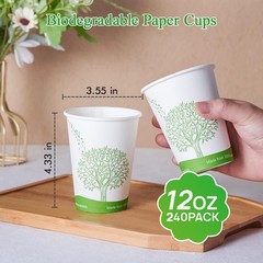 240 Count 12 oz Compostable Paper Cups, Biodegradable Disposable Paper Coffee…