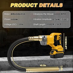Cordless Concrete Vibrating Tool for De walt 20V Battery, 600W Brushless Concret