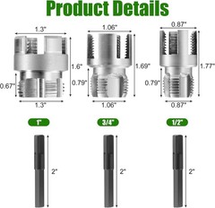 3Pcs PVC Pipe Threader Kit 1/2″ 3/4″ 1″ NPT Dual-Function Internal & External