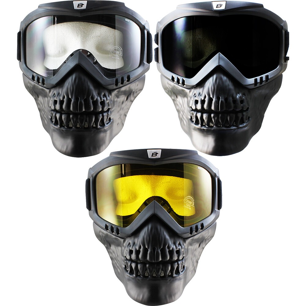 3 Birdz Eyewear Skullbird Skull Masks with Goggles Clear Yellow + Smoke Lenses