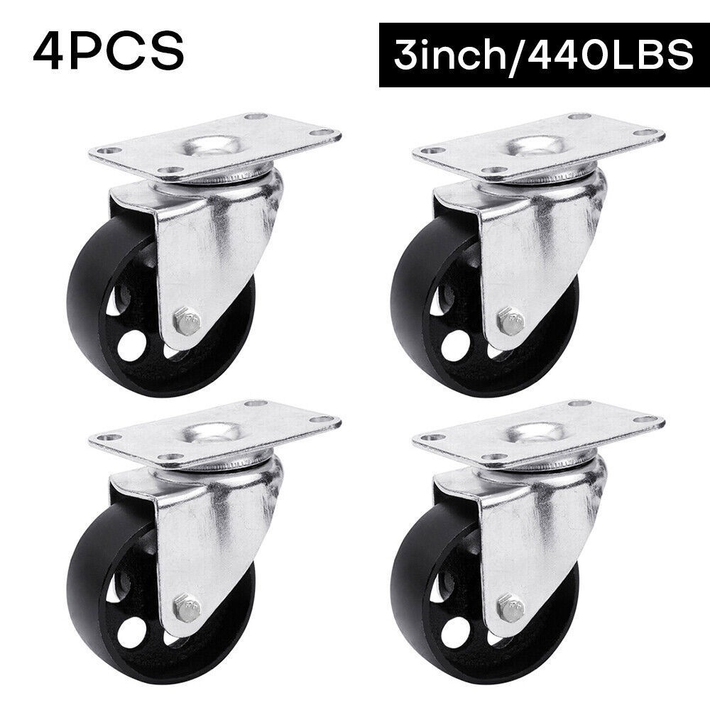 4PCS Heavy Duty Caster 3″ Cast Iron Swivel Wheels Plate Caster 1760Lb Capacity