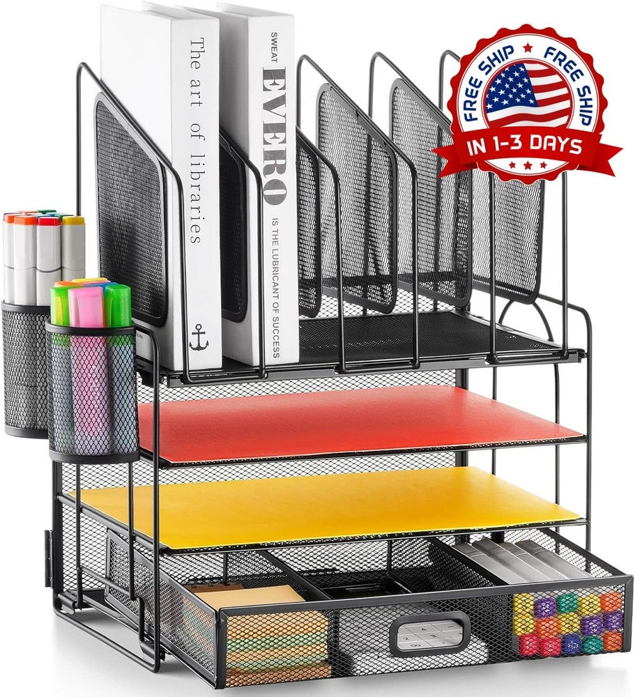 Organizador de escritorio con cajón,organizador de archivos de malla de 4 nivele