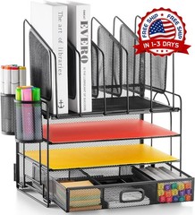 Organizador de escritorio con cajón,organizador de archivos de malla de 4 nivele