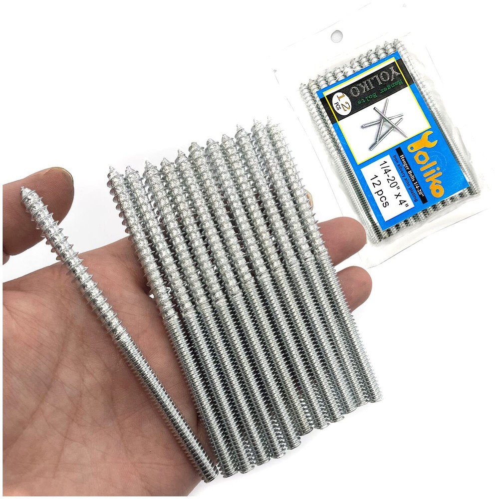 Hanger Bolts 1/4-20 x 4 Inch 12 Pack Silver Double Headed Wood Dowel 100mm