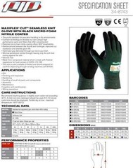 MaxiFlex 34-8743 Micro Foam Nitrile Coated ANSI A2 Cut Resistant Work Gloves 3PR