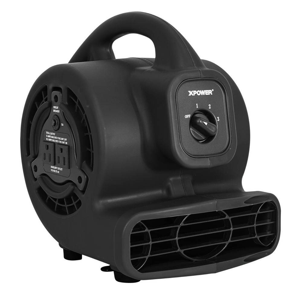 XPOWER P-80A,600 CFM,Low 1.2 Amp Mini Air Mover Carpet Dryer Floor Blower-Black