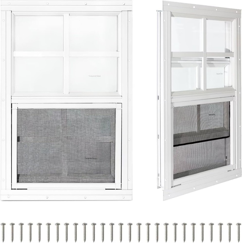 2 Pack Shed Windows,12″ x 18″ Small Sliding Windows,Flush Mount Windows with …