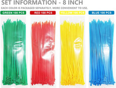 400Pack 8 Inch Multi Colors Heavy Duty Cable Zip Ties for Indoor and Outdoor Use