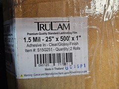 (QTY 2) TruLam S15G251 1.5 mil 25 in x 500 ft x 1″ Clear/Glossy Laminating Film