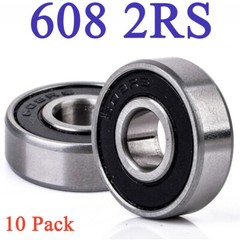 10Pack 608-2RS Ball Bearing Two Rubber Sealed Chrome Skateboard 8x22x7