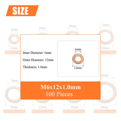 100 Pieces M6X12X1.0Mm Copper Washers, Copper Metric Sealing Washers, Inner Diam