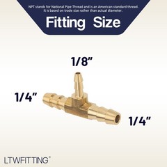 Brass Barb Tee Fitting 1/4Inch x 1/4Inch x 1/8Inch ID Hose Water 5 PCS