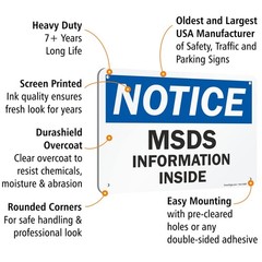 Notice MSDS Information Inside Sign 7×10 Inch Aluminum Heavy Duty Metal OSHA