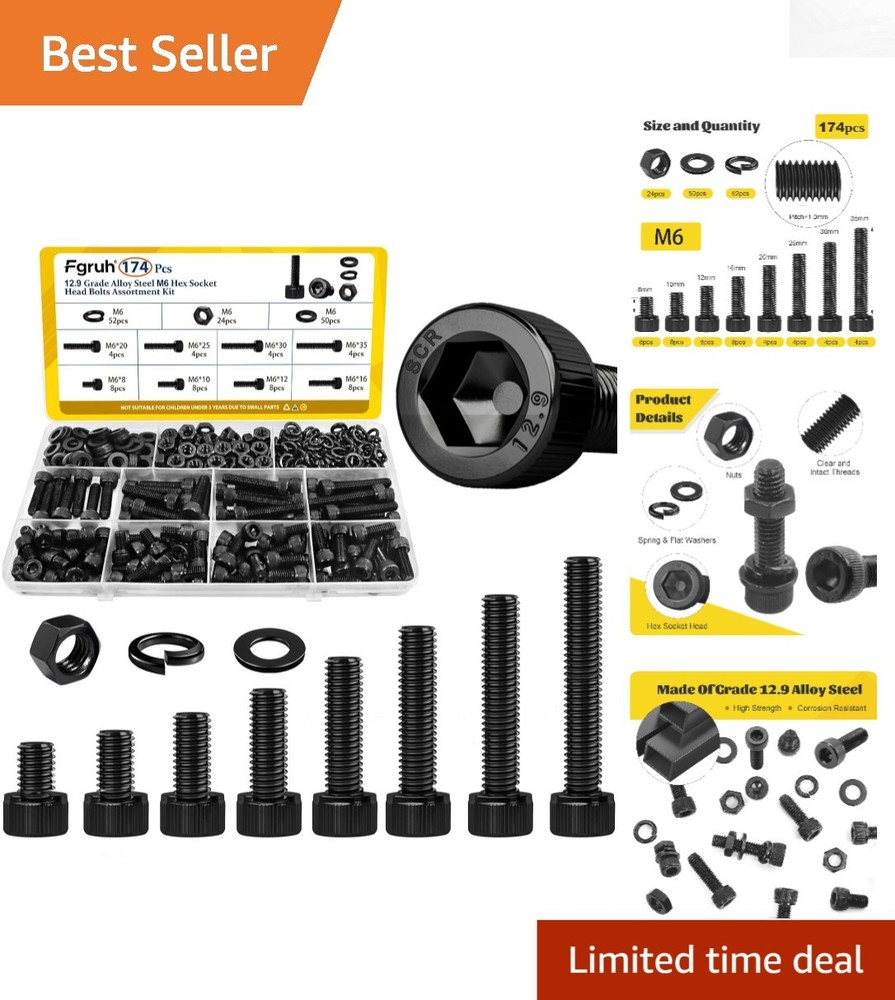 All-in-One M6 Screws Kit – 174 Pieces, 8 Sizes, Durable Anti-Rust Design
