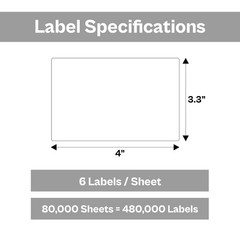 4″ x 3.3″ White Laser Sheet Labels 6 Labels Per Sheet 80000 Sheets for Shipping