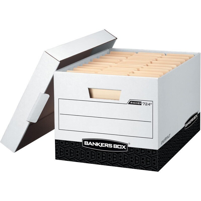 12 Pack Heavy-Duty File Storage Boxes Lift-Off Lid Letter Size White/Black