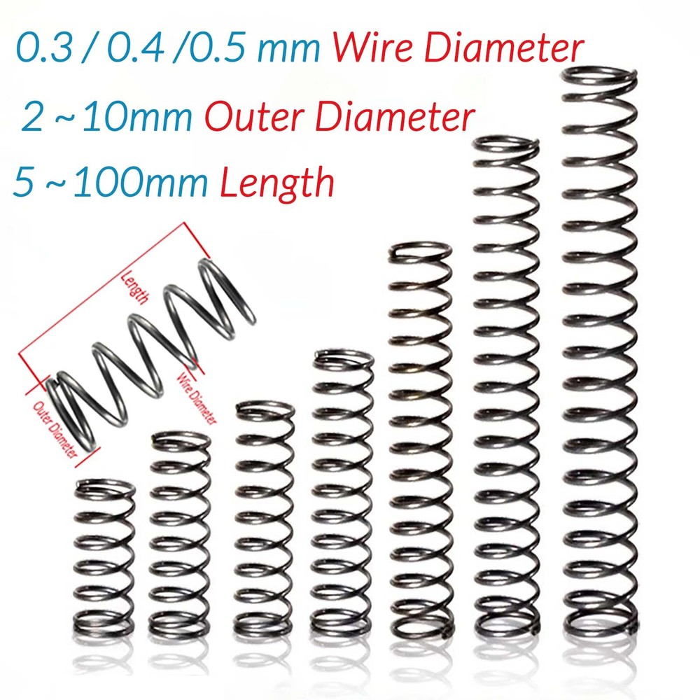 10pcs Wire Dia.0.3/0.4/0.5 mm OD 2mm-10mm Small Springs Compression Spring Steel