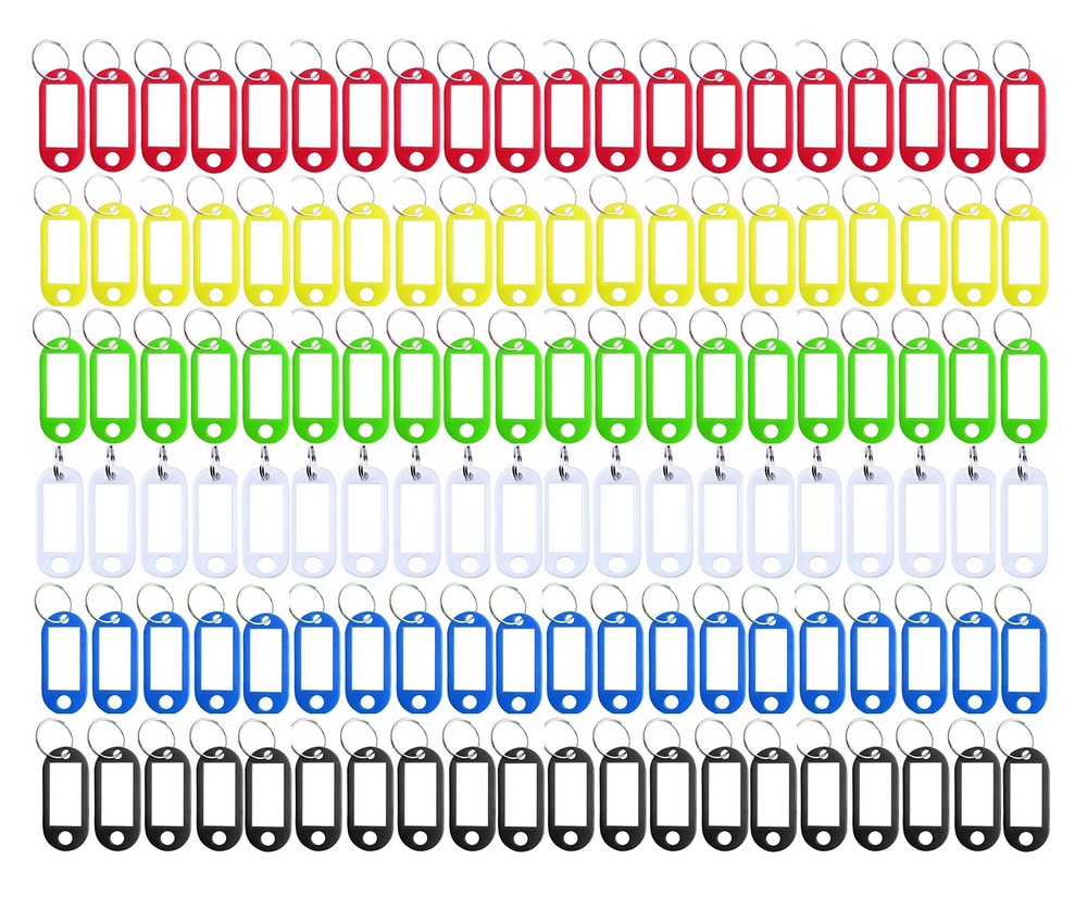 120 Pack Plastic Key Tags with Label Window ID Tag Split Ring Keychain 6 Colors