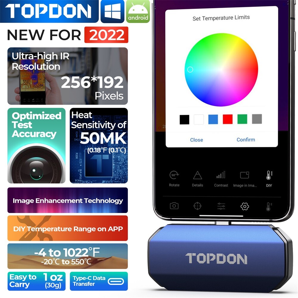 TOPDON TC001 Thermal Camera Imager Infrared Imaging 256×192 40mK USB-C Android