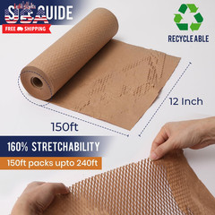 Honeycomb Packing Paper 12″ X 150Ft with Rope & 20 Fragile Stickers|Shipping & M