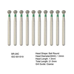 Dental Burs Diamond FG Ball Round Bur BR-28C Coarse Grit Green for High Speed