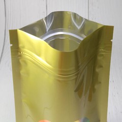 Smell-Proof Glossy Gold Stand-Up Zip Seal Pouch w/ Window in Many QTY (6.3×8.7″)