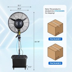 30” Industrial Misting Fan w/11Gal Water Tank, 3 Speeds & Ajustable Mist Value