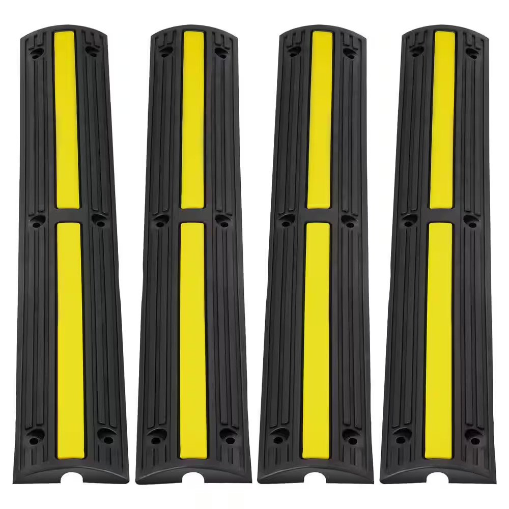 4PCS Floor Cable Protector Ramp 3.28 Ft. 1 Channel Rubber Speed Bump 18000Lbs. L