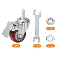 4pcs 2″ Swivel Threaded Stem Casters 3/8″-16UNC PU with Brake 110lbs Load Red