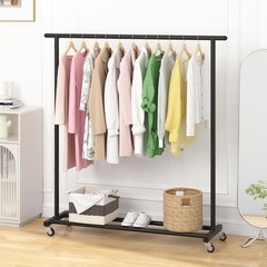 Metal Clothing Rack Adjustable Freestanding Garment Organizer with Wheels Black