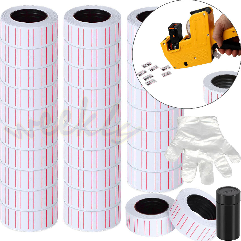 Red line Price Tag Gun Sticker 600 Labels Per Roll Refill Ink Roller For MX-5500