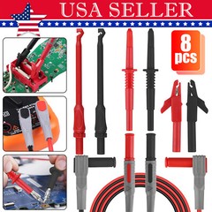 8Pcs Multimeter Automotive Test Probe Lead Kit 4mm Piercing Wire Clip Tool
